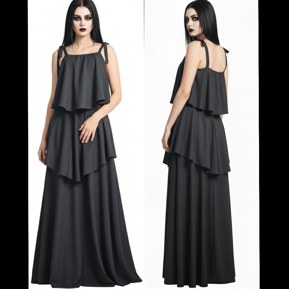 Vintage Black Maxi Dress Layered Goth Size Small